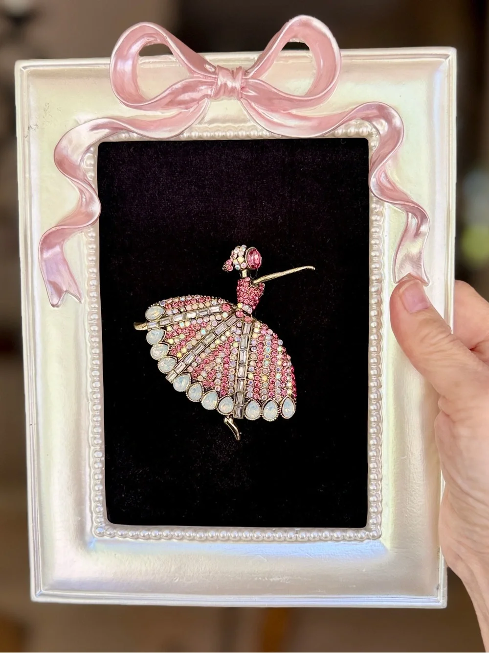 Framed Jeweled Ballerina Art Pink Rhinestone Ballet Decor